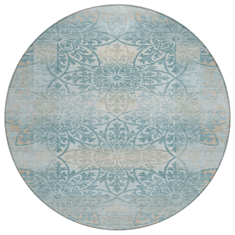 Machine Washable Indoor/Outdoor Chantille ACN2916 Spiral Rug, Teal, 8' Round