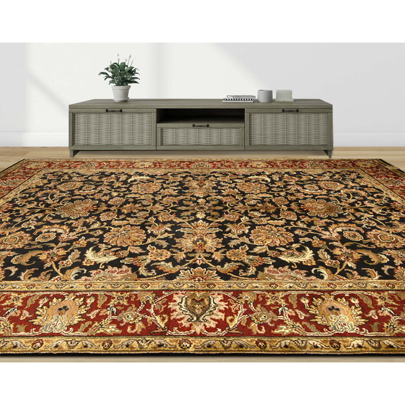 Hand Knotted Wool Oriental Area Rug in Black And Red