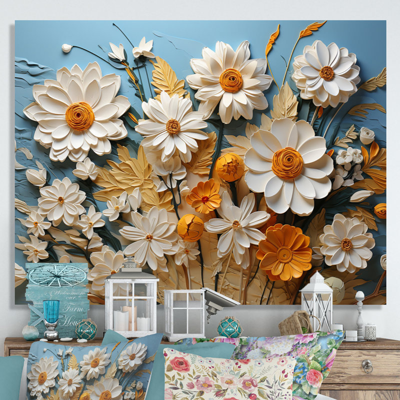 Daisies Daisy Delight I - Floral Canvas Wall Art, Toile tendue, H 12 po x l 20 po x P 1 po