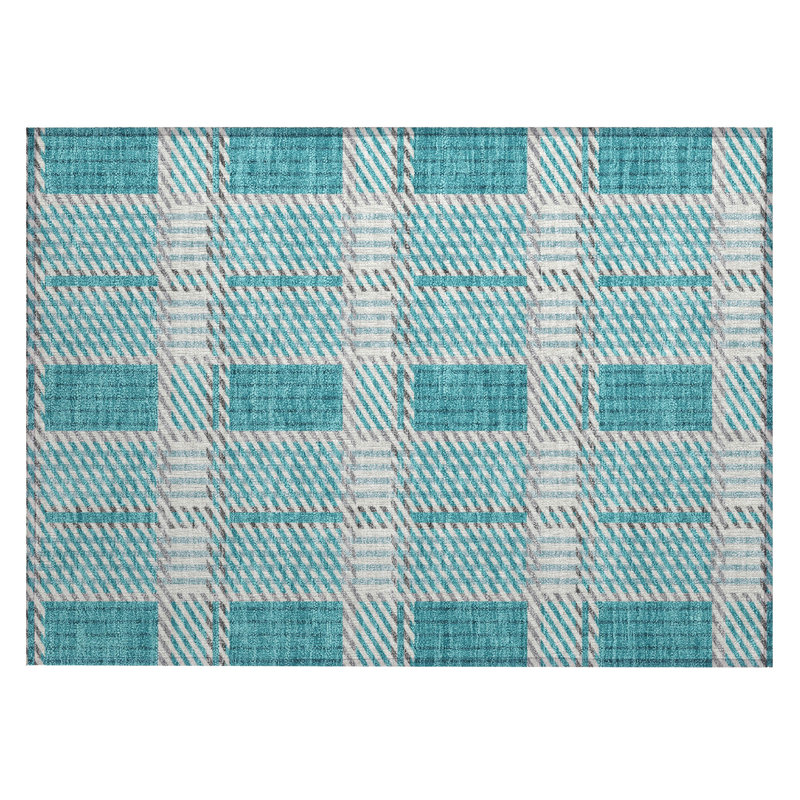 Teal Rectangular Easy Care Synthetic Washable Rug