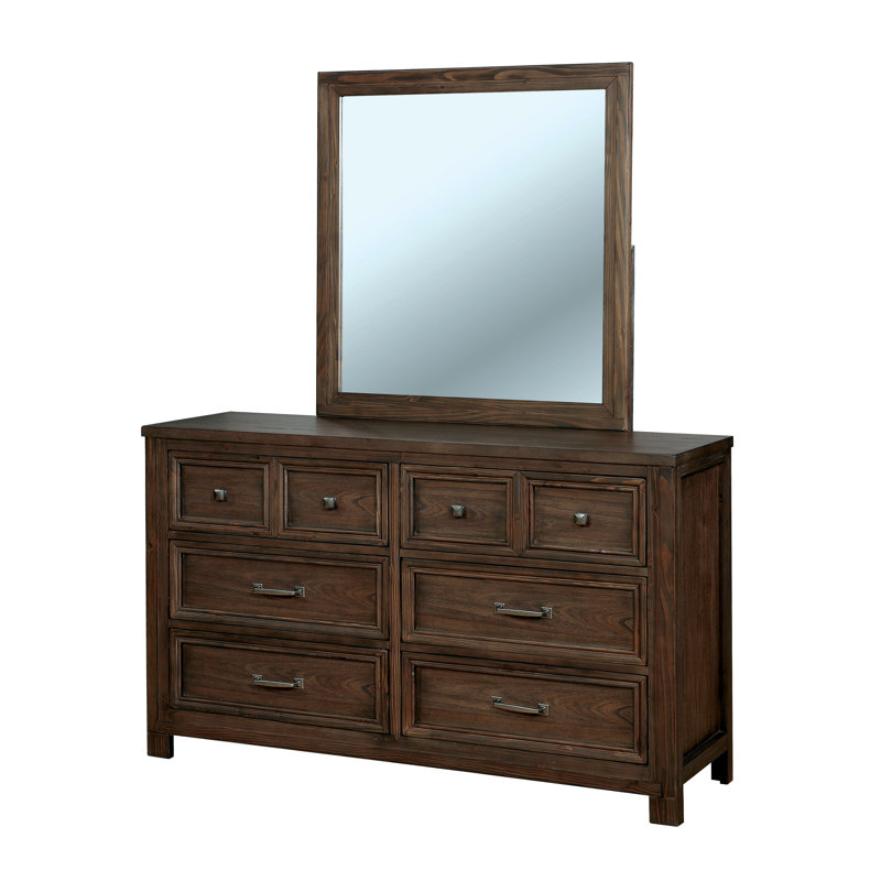 Commode 2 tiroirs et miroir 2 pièces Allentown, Chêne foncé