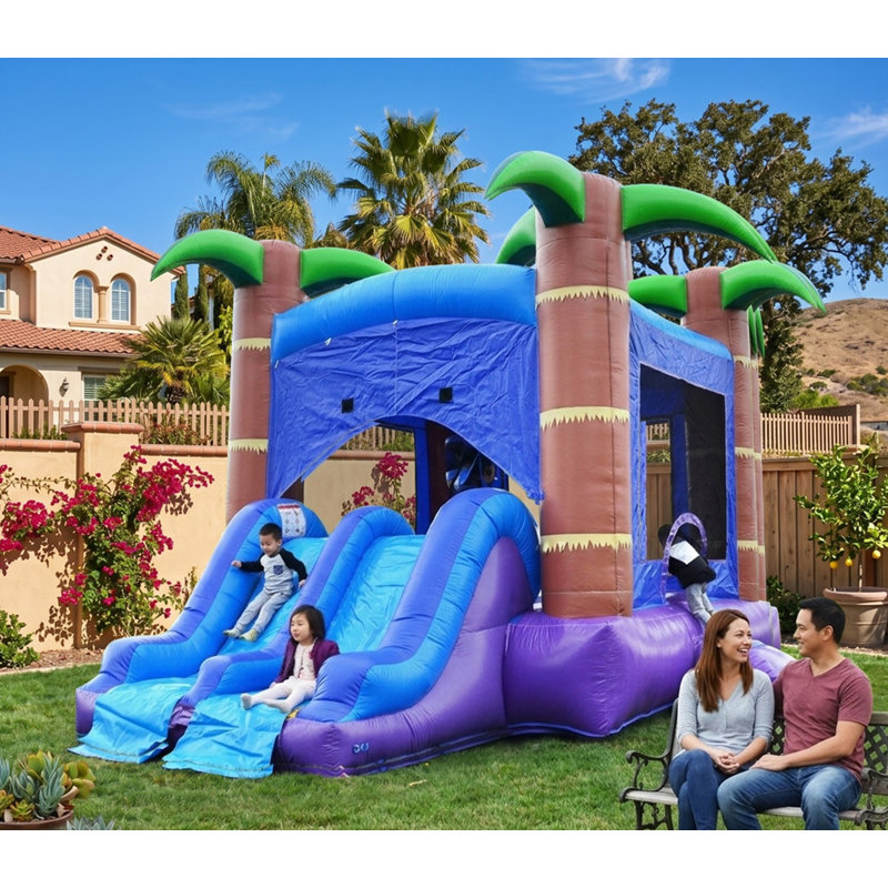 Château gonflable HeroKiddo Forêt Enchantée de 5,2 m (17 pi) de qualité commerciale avec glissade, aire de jeux gonflable humide et sèche avec souffleur
