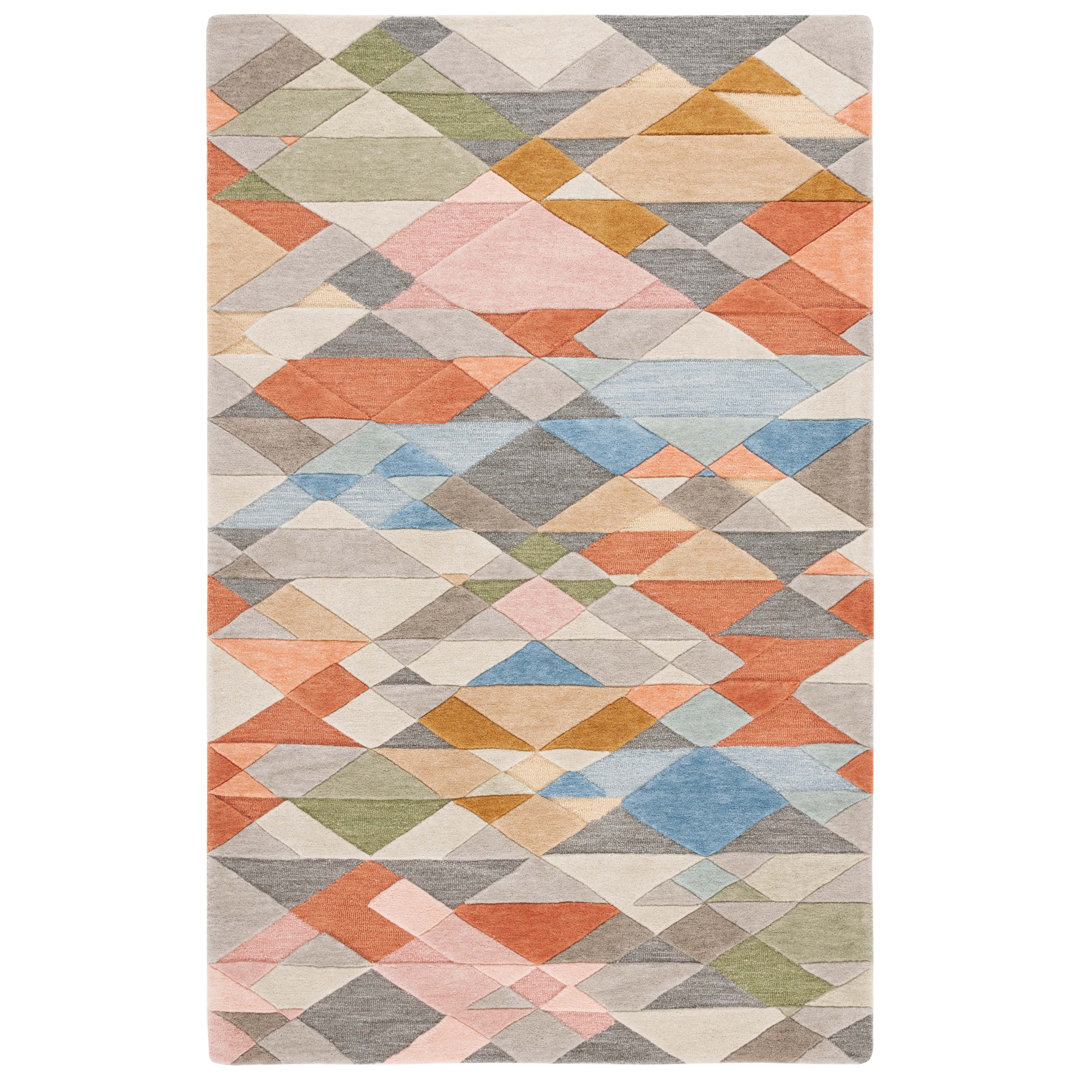 Rodeo Drive Hand Tufted Wool/Cotton Geometric Rug in Grey/Blush Safavieh Rug 