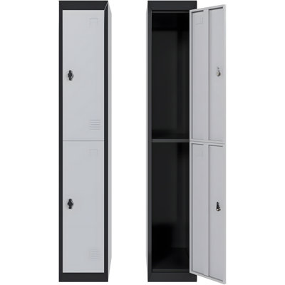 Armoire casier en acier robuste avec 2 portes | Organisateur de rangement mince avec tringle et tablette | Casier ventilé en métal pour le bureau, l'école, le gymnase et l'entrepôt