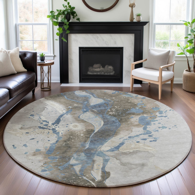 Premium Machine Washable Sykora AMF1523 Abstract Rug, Round 8'