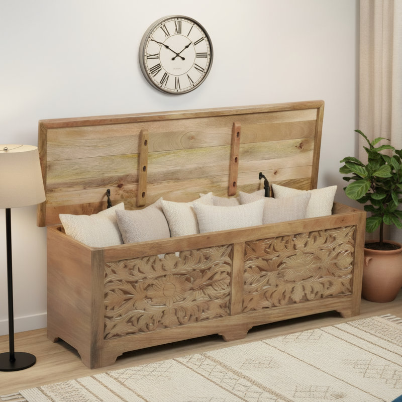 Banc de rangement en bois massif Harleen, Brun