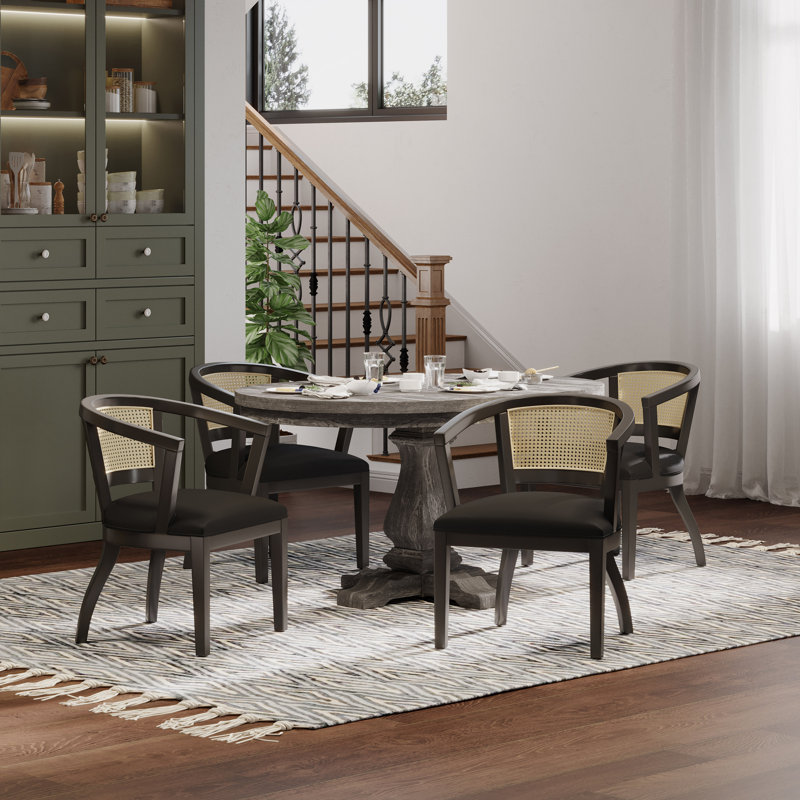 4 - Person Extendable Pedestal Dining Set, Black/Natural