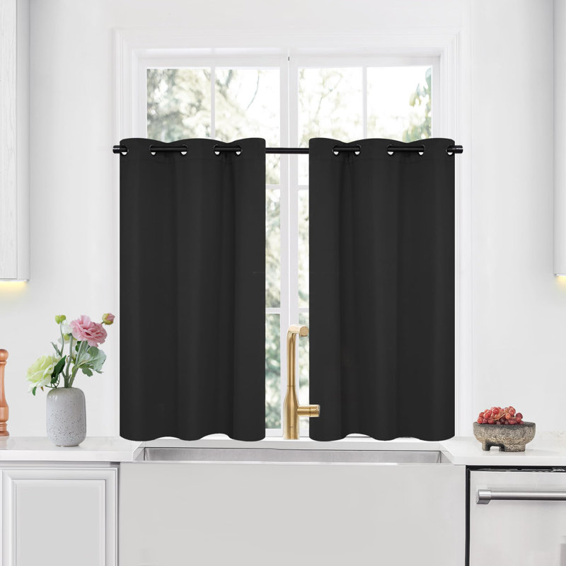 Thermal Insulated Room Darkening Grommet Curtain Panels (Set of 4), Black, 34" W x 45" L