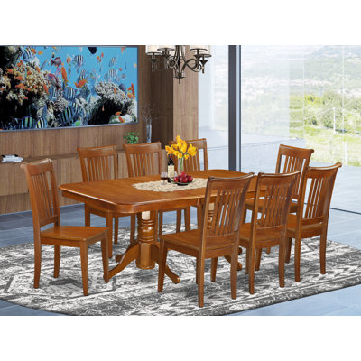 Ensemble de table de cuisine 9 pièces comprenant une table de salle à manger rectangulaire avec rallonge papillon et 8 chaises de salle à manger, brun selle