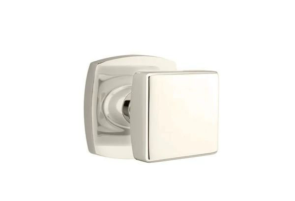 Ensemble de mortaise intérieure Emtek avec rosette et bouton carré Urban Modern (LH), Nickel poli