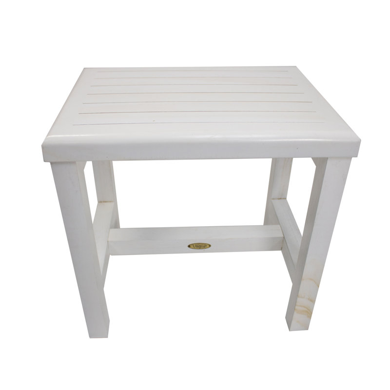 18" White Teak Wood Shower Safety Bench
