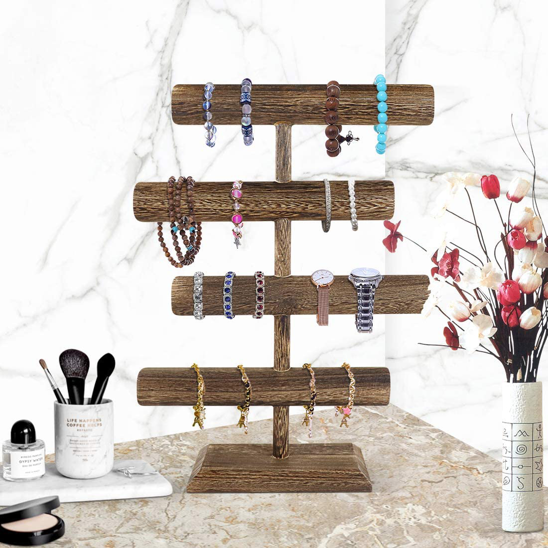 Millwood Pines 4 Tier Wooden Display Jewellery Accessory Stand Brown ...