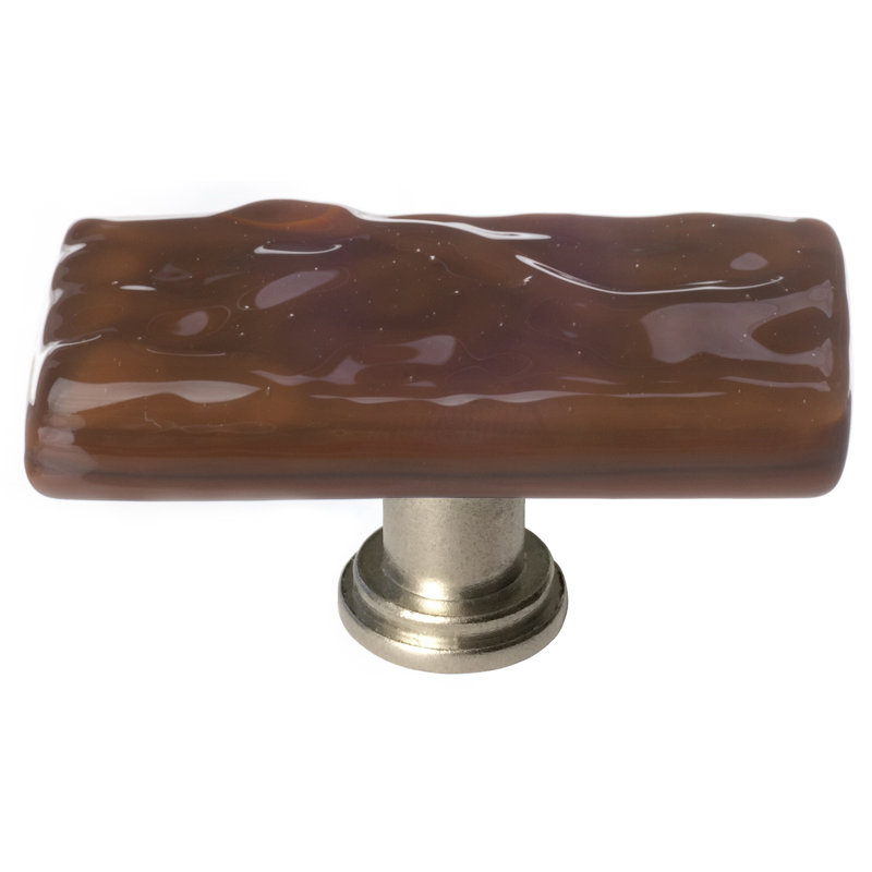 Skinny Glacier 2" Length Rectangle Knob, Woodland Brown, Satin Nickel