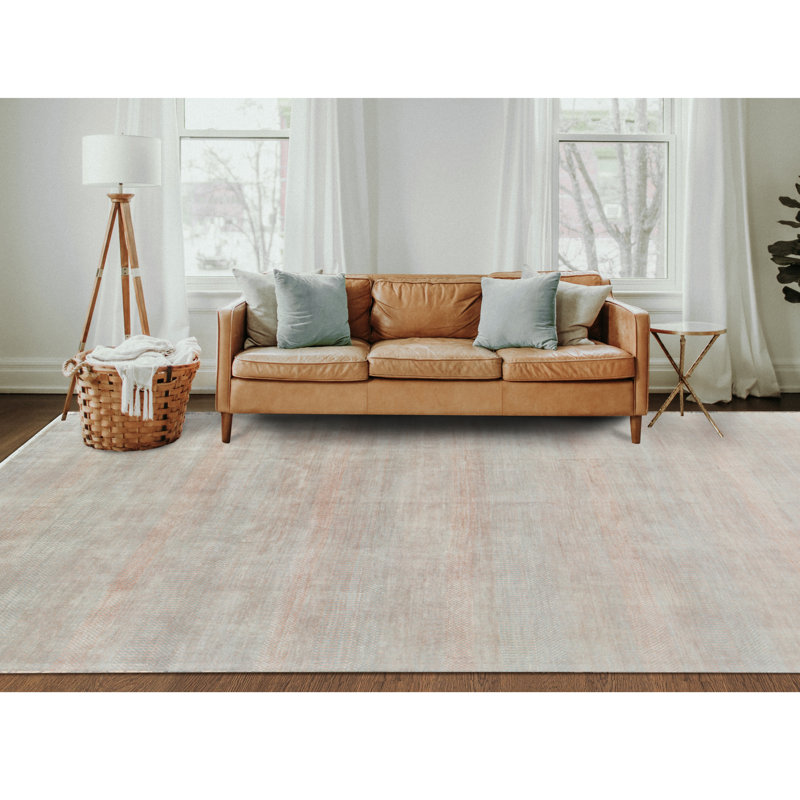 Tapis argenté et orange noué à la main de haute qualité