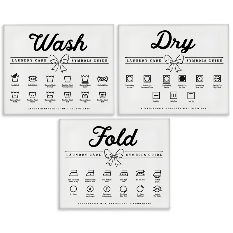 Ensemble de 3 toiles Wash Wash Symbols Bow, H 11 po x l 42 po