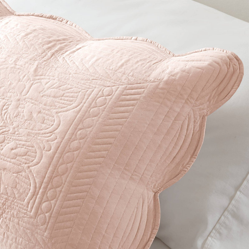 Tuscany Reversible Scalloped Edge 3 Piece Quilt Set, Blush, Full/Queen Coverlet + 2 Standard Shams