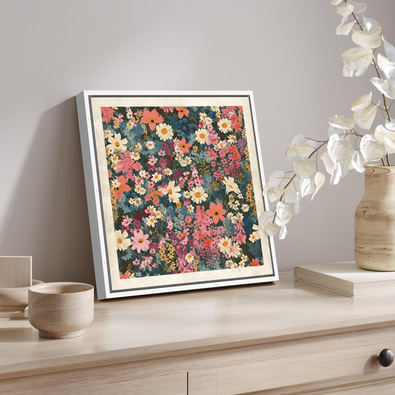 «Vintage Floral Mosaic Garden Wilderness Illustration Rustic French Country», H 16 po x l 16 po, Blanc
