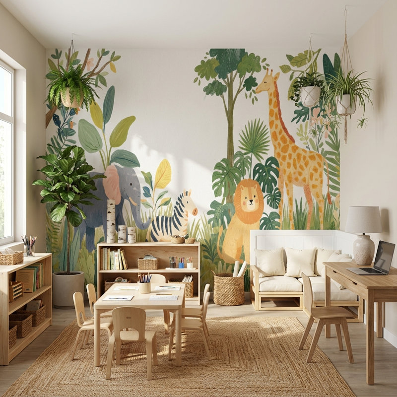 Papier peint animaux de la jungle, Peler et coller, 200 po x 120 po