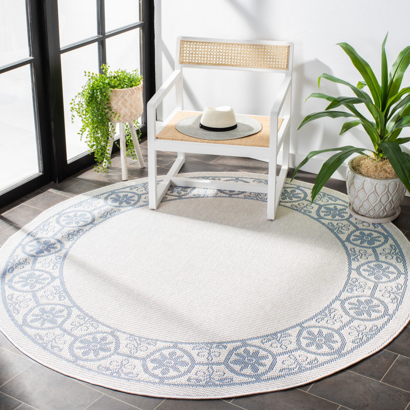 Tapis d'intérieur / extérieur à motif floral lavable à la machine Murielle, Rond 6 pi 7 po