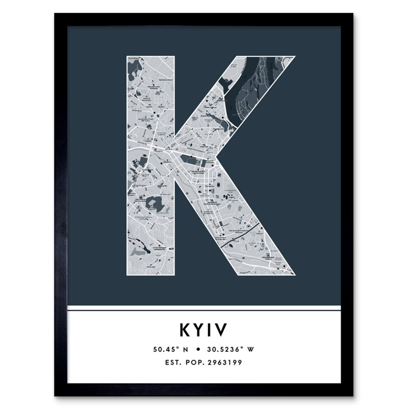 Kyiv City Map Kyiv Ukraine City Map Navy - Single Picture Frame Typography