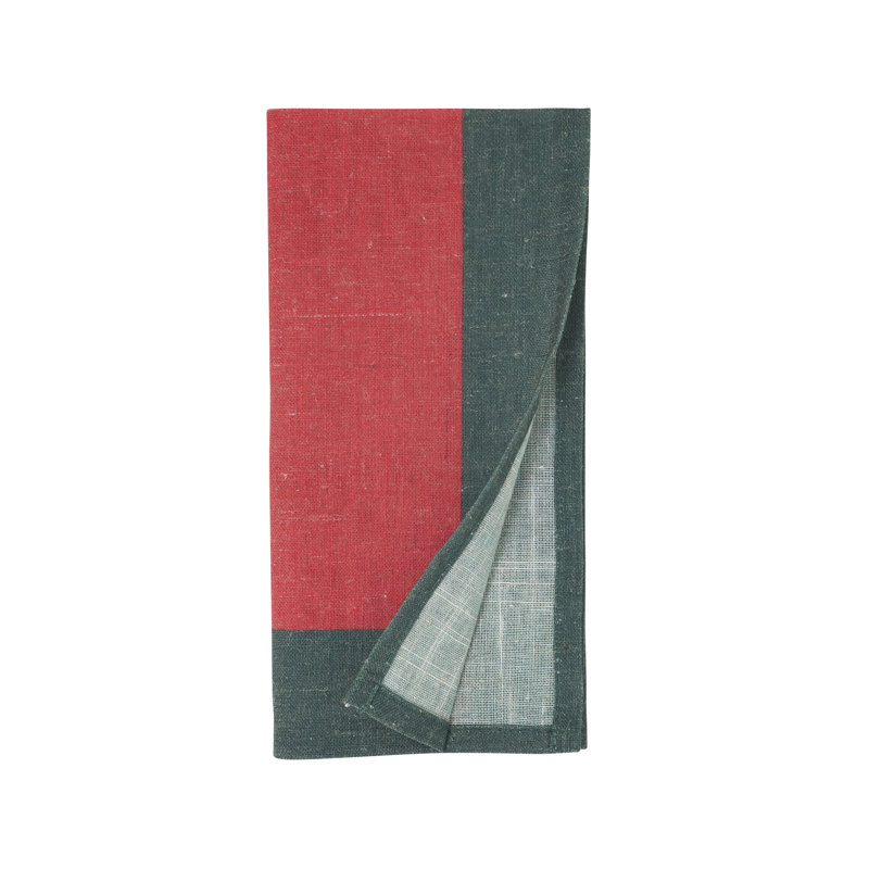 Color Block Holiday Cloth Napkins (Set of 4) - Linen Blend Dinner Napkins for Christmas Entertaining & Festive Table Décor