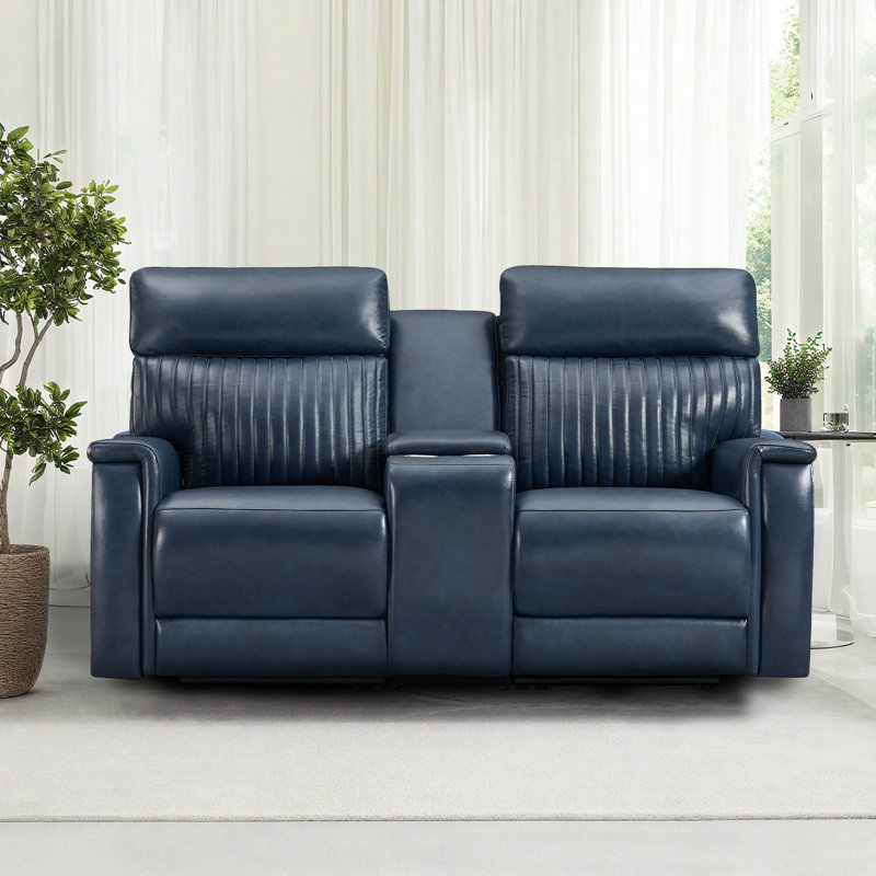 74‘’ Emlin Harr Reclining Sofa Genuine Leather Power Triple-Motor Reclining Loveseat with USB & Type-C Ports and Drop Down Table Tray