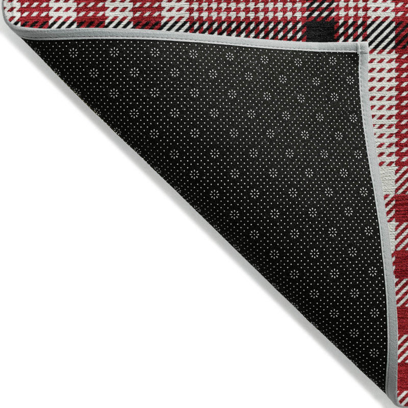 Red Plaid Synthetic Washable Indoor Outdoor Rug 3' x 5'