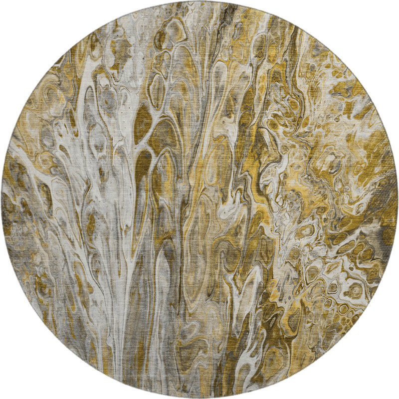 Premium Machine Washable Cerrito AMF602 Brown Rug, Round 8'