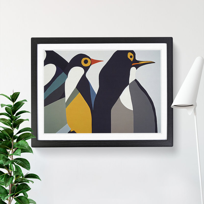 XH1022-6878X Penguins - Single Picture Frame Print, Black Framed, 25cm H x 34cm W x 2cm D