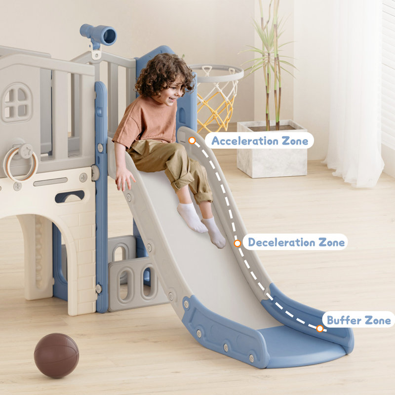 8 In 1 Toddler Slide, Kids Climber Slide Outdoor Indoor Playset, Blue/Gray