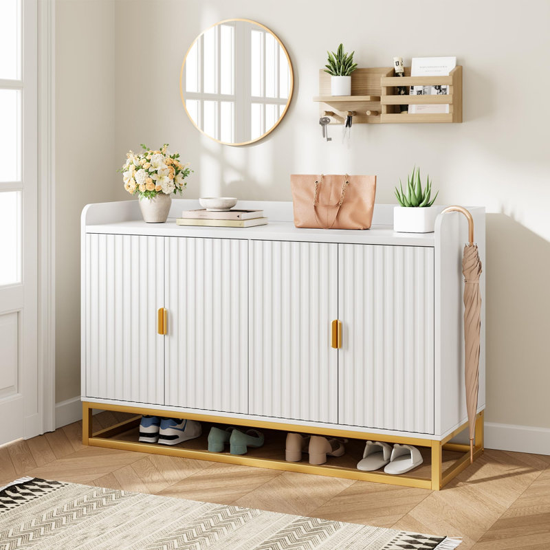 47.2"Fluted Sideboard with Storage Cabinet,Modern Kitchen Sideboard with Adjustable Shelves,Media Console Buffet Cabinet