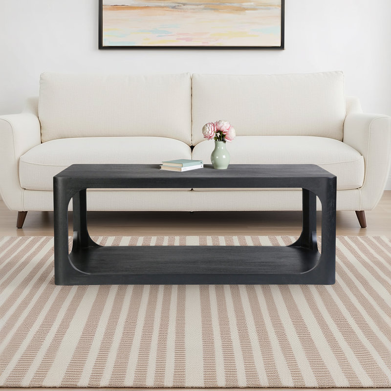 Sybil Solid Wood Coffee Table, 18" H x 47" W x 28" D, Black