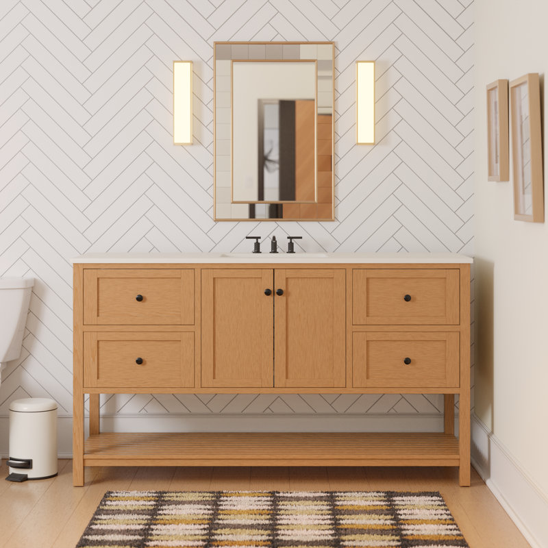 Ensemble de meuble-lavabo simple 60 po Binne, Blanc d'ingénierie, Blond