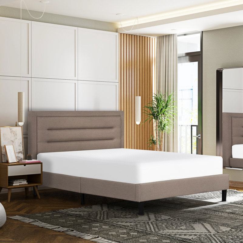 Contemporary Full Size Upholstered Platform Bed, Tufted Headboard, Brown