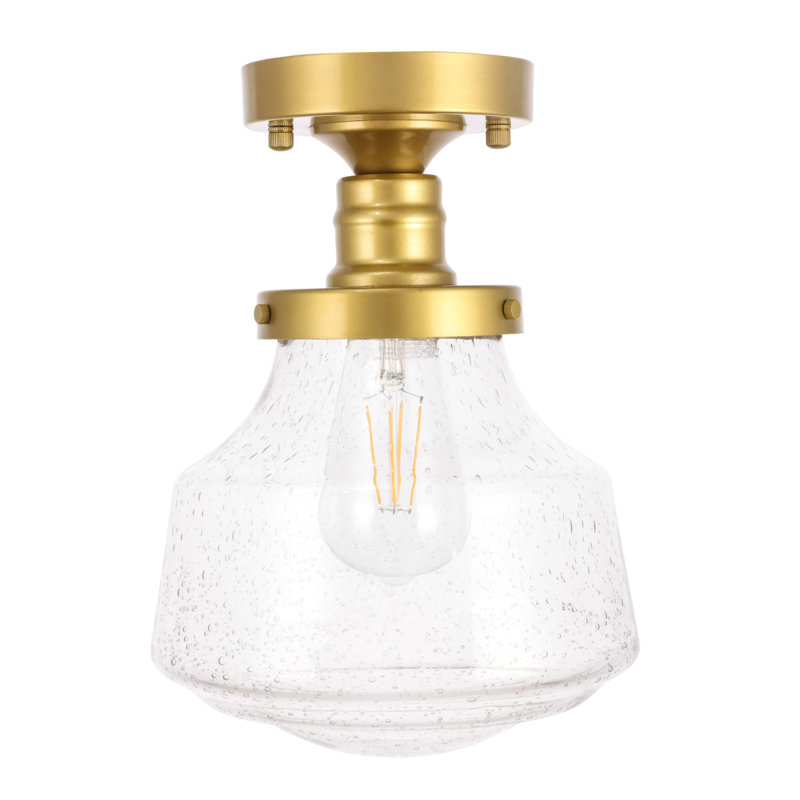 Plafonnier semi-encastré à 1 lumière Steverson, Bullé, Laiton, H 8,1 po x l 8 po x P 8 po