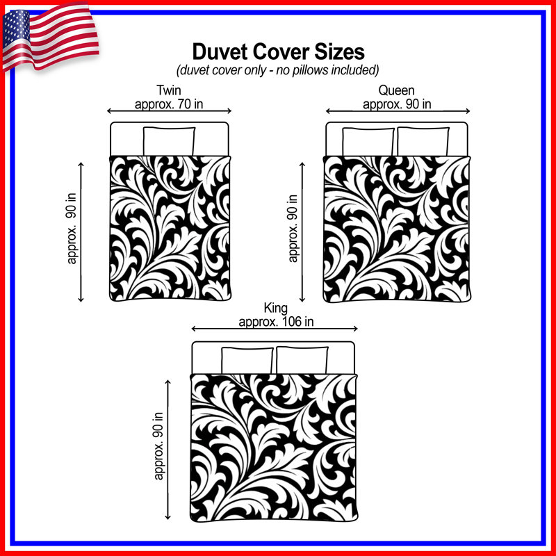 Housses de couette damassées noires et blanches, Twin