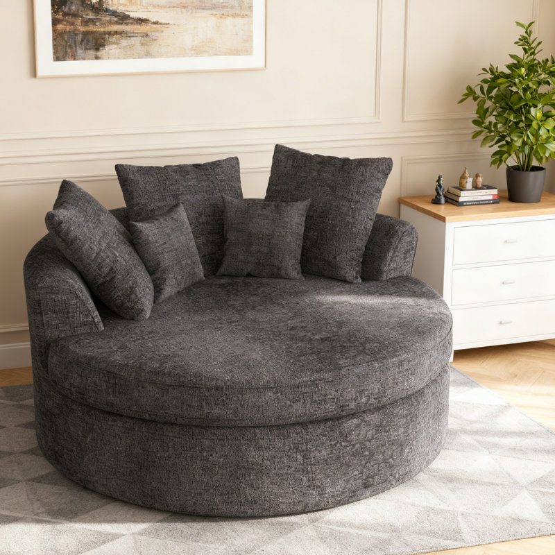 Boneless 61''W Chenille Large Round Accent Sofa, Modern Sleeper Sofa, No Assembly Required, Gray