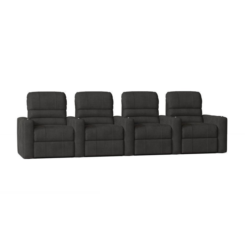 Upholstered Home Theater Seating with Cup Holder, Power, Luxe Black
