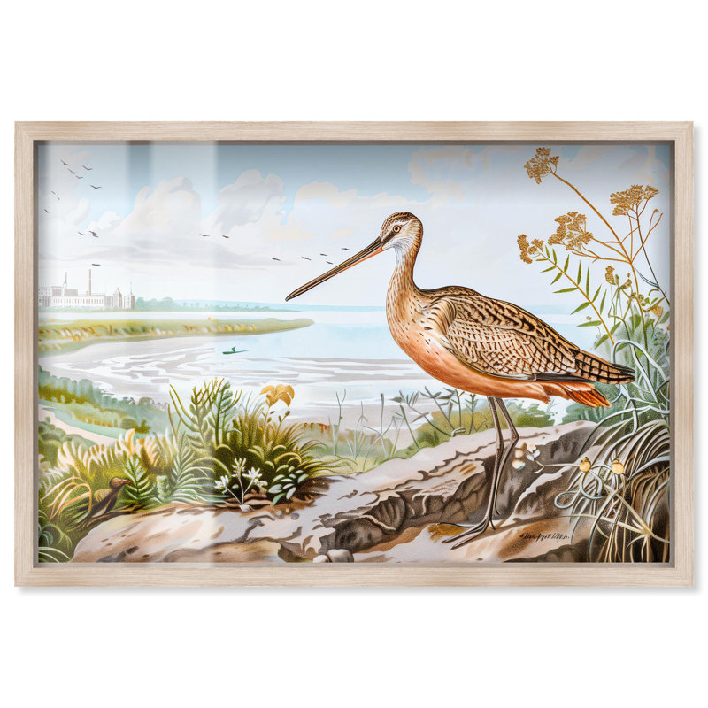 «River Bank Bird Landscape Art Shadowbox» par Art Remedy, 17" H x 25" W, Crème, crème
