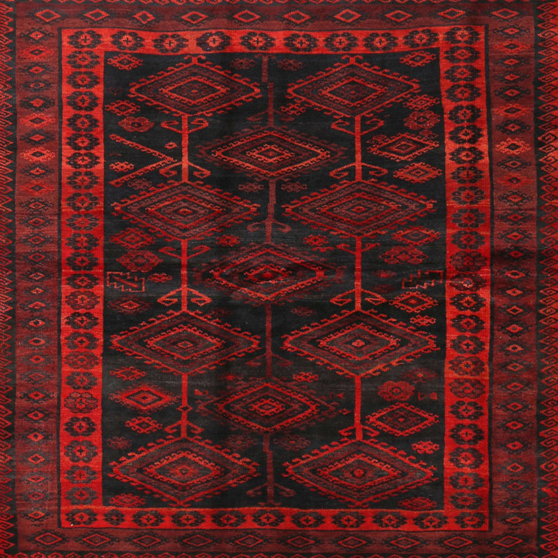 Tapis traditionnel rouge / noir, Rond 3 pi