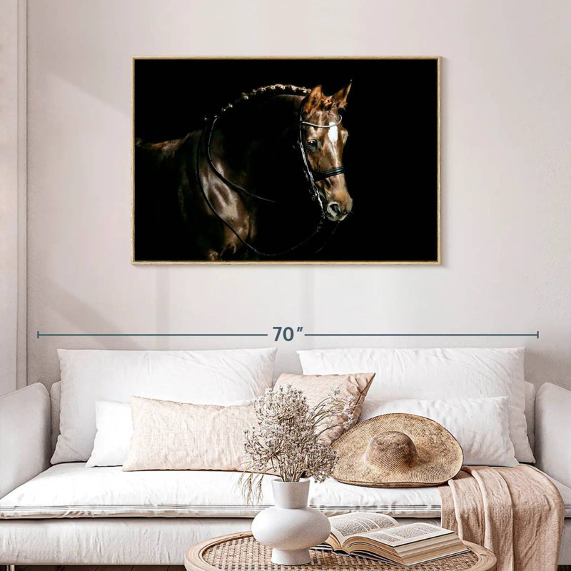 Groomed Chestnut Horse, Floating Frame Natural Wood, 43" X 29"