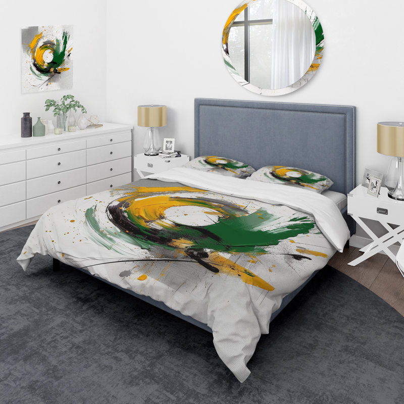 Ensemble de housse de couette en microfibre / polyester Yellow and Green Abstracted Perspectives III Bedding