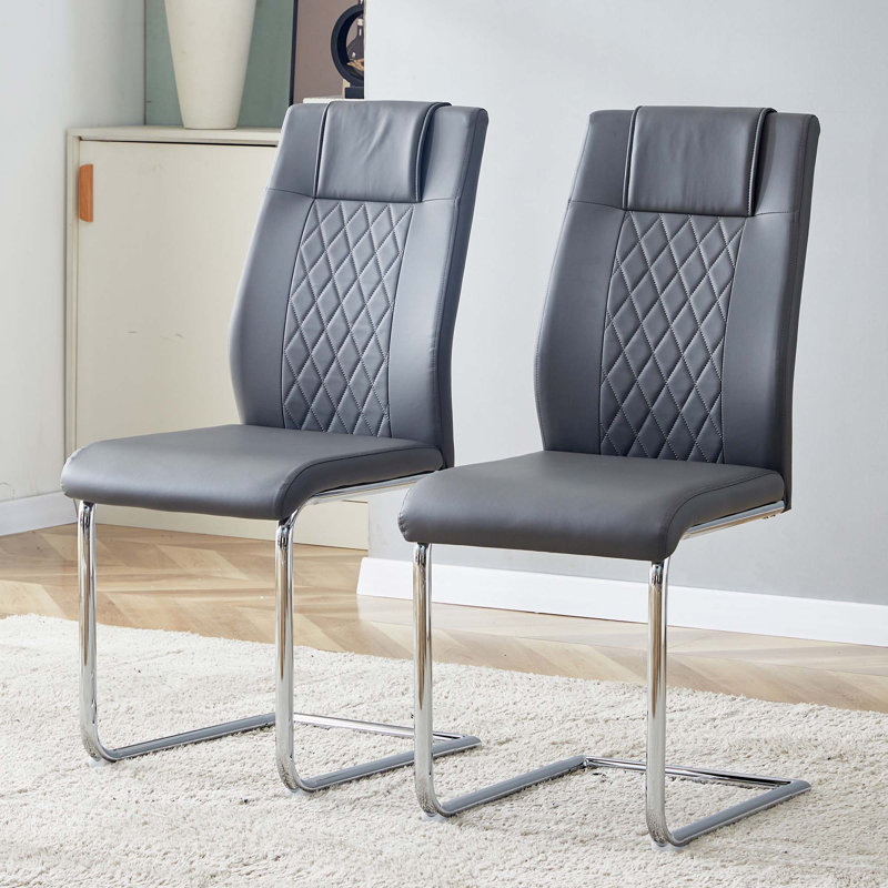 Faux Leather Dining Chairs, Gray, Silver, 6