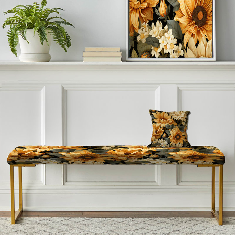 Rustic Yellow Sunflower Pattern - Floral Upholstered Gold Bench, Gold Sunflower