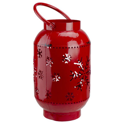 8.25 Red Snowflake Cutout Christmas Candle Lantern- Metal