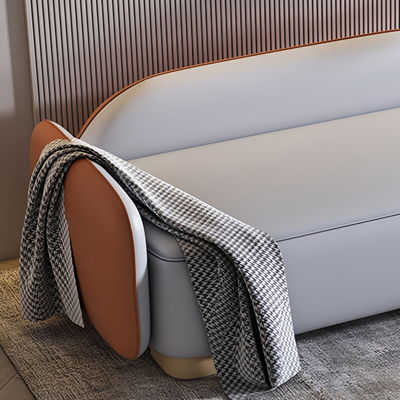 Banc rembourré en cuir Savell, H 21,25 po x l 59,05 po x P 21,65 po, Bleu clair/brun