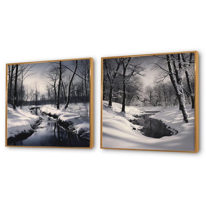 Paysage d'hiver - paysage d'hiver - ensemble de 2 carrés de paysage d'hiver, Toile tendue, H 36 po x l 73 po