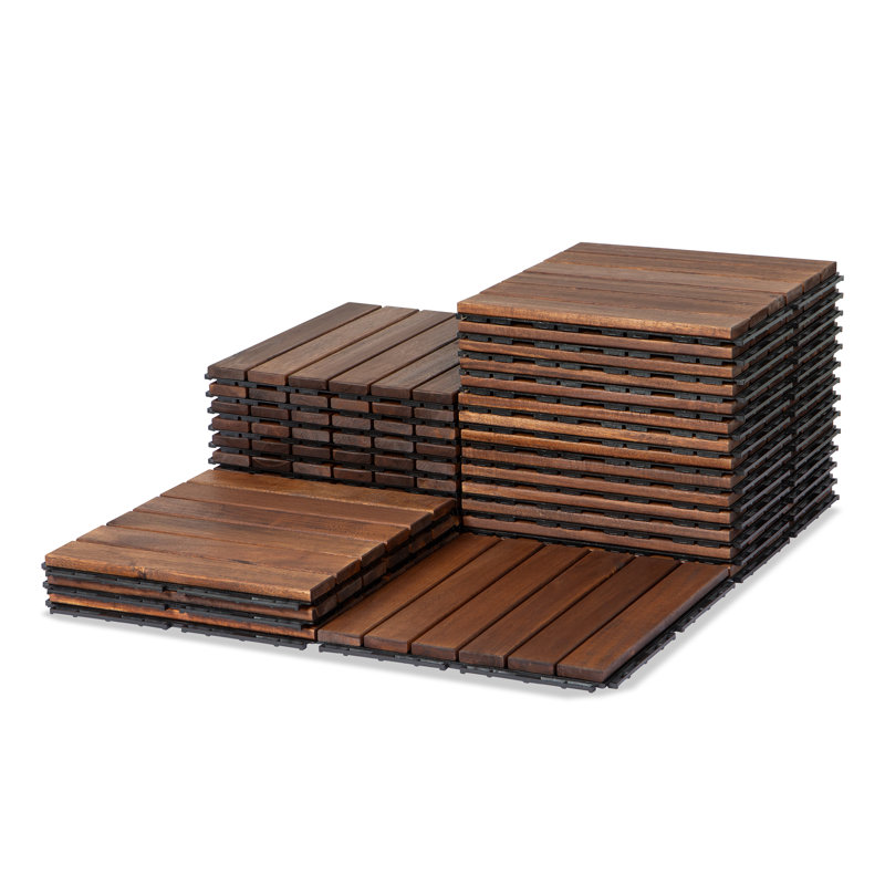 Carreaux de terrasse à 6 lattes en bois d'acacia (ensemble de 27), Brun