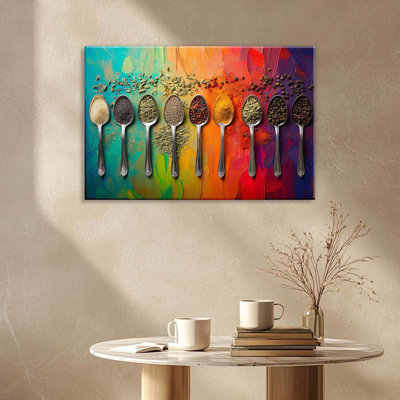 Wall Art Colorful Spices Seasoning Spoon Picture Print Rustic Contemporary Artwork For Home Kitchen Dining.