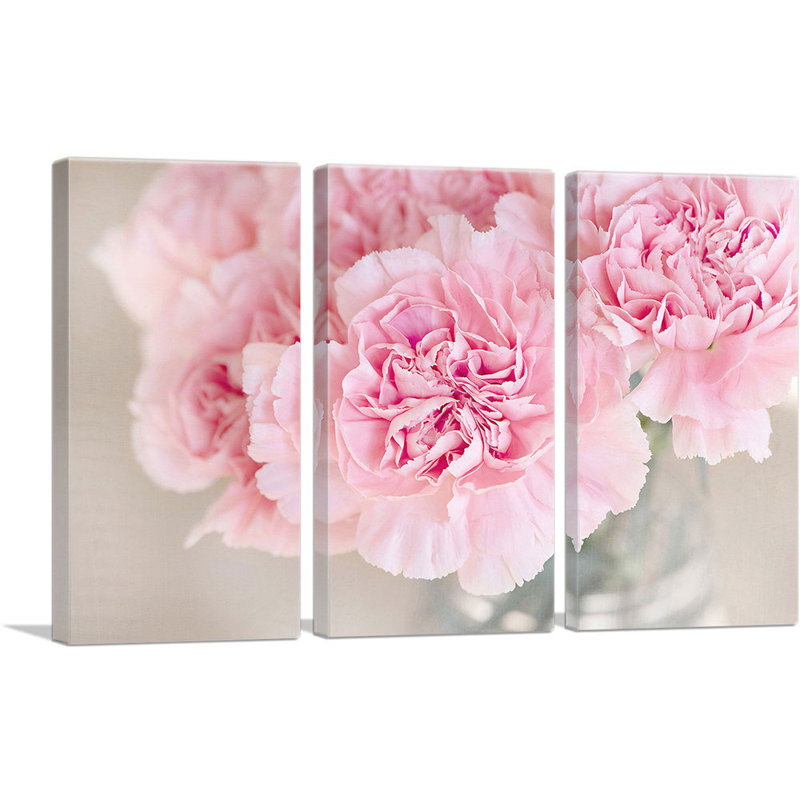 Œillet rose - ensemble de 3 reproductions de photos sur toile tendue, H 40 po x l 60 po x P 0,75 po